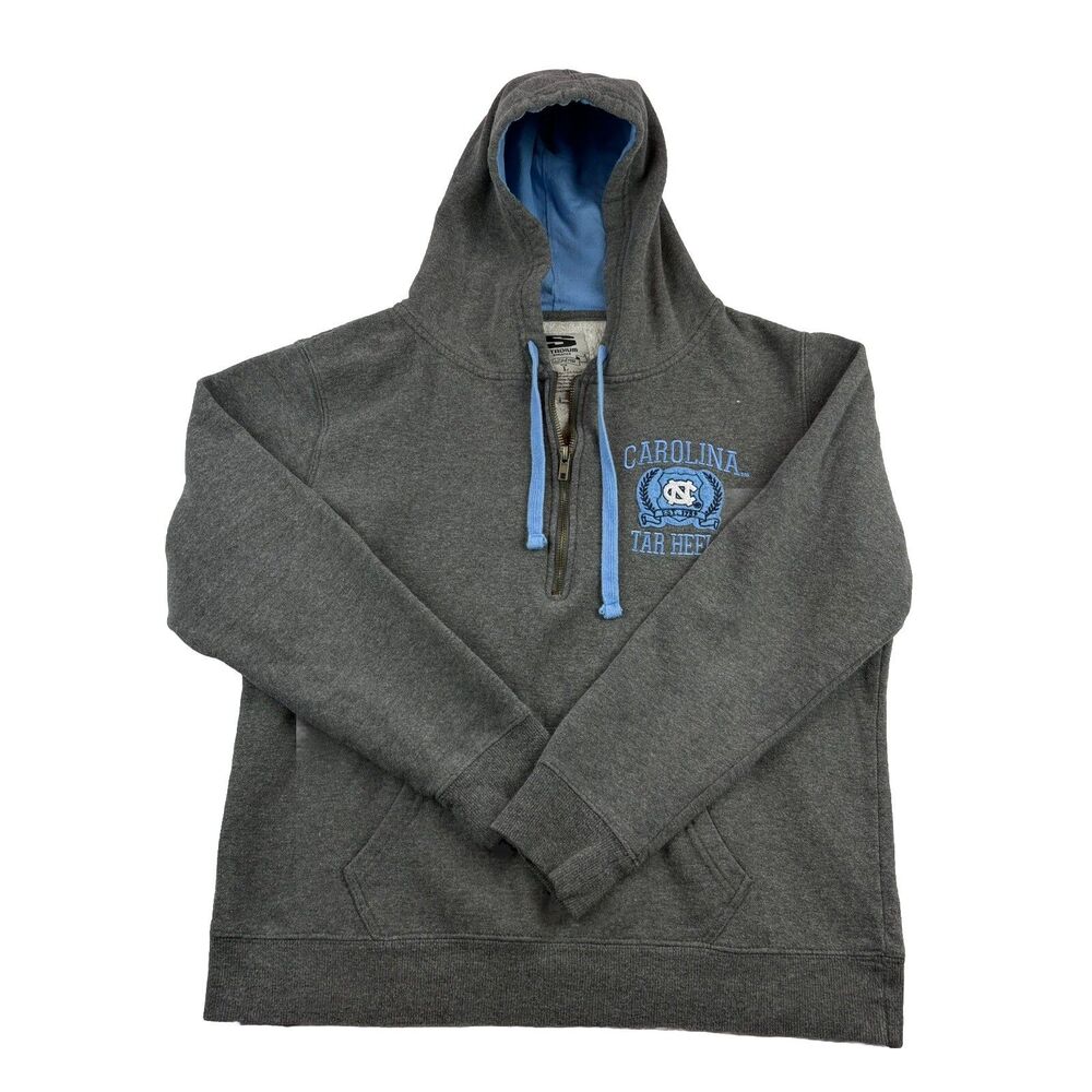 North Carolina Tar Heels 1/4 Zip Hoodie Womens L Gray Rear Embroider